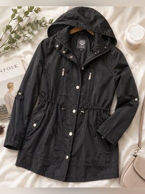 Vince Camuto Black Hooded Rain Jacket – Size XS